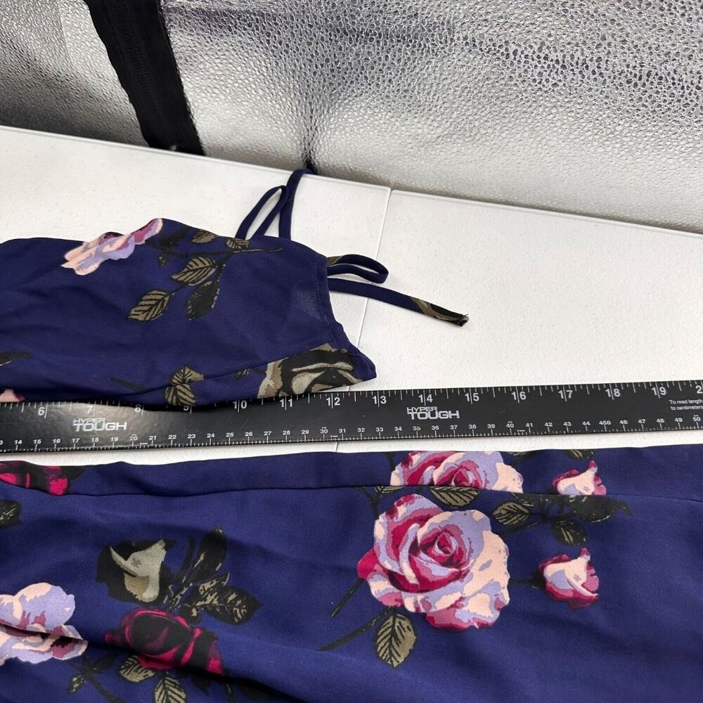 Speechless Floral Navy Blue Dress 3/4 Sleeves Tie Back Keyhole Detail L Choker - Picture 7 of 7